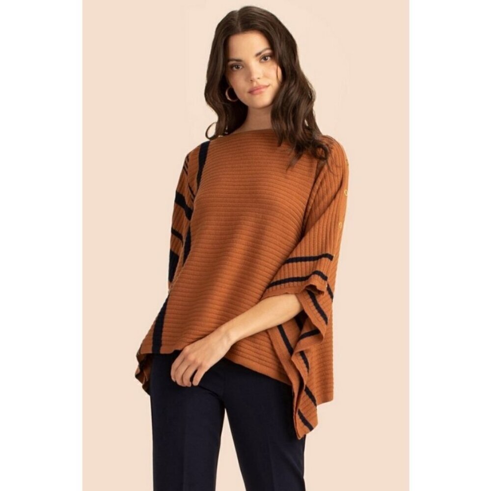 💕TRINA TURK💕 Chic Wrap Sweater ~ Nutmeg/Indigo 100% Merino Wool Medium/Large